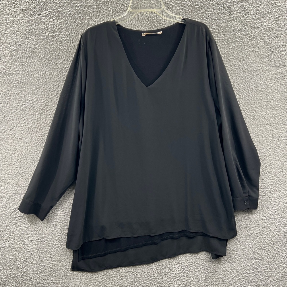 Soft Surroundings Womens Tunic Black V Neck Long‎ Sleeve Layered Flowy Classic